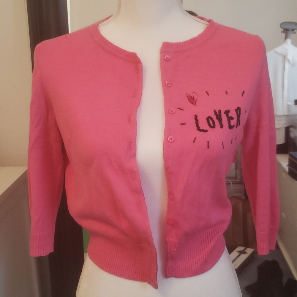Pink short sleeve cardigan